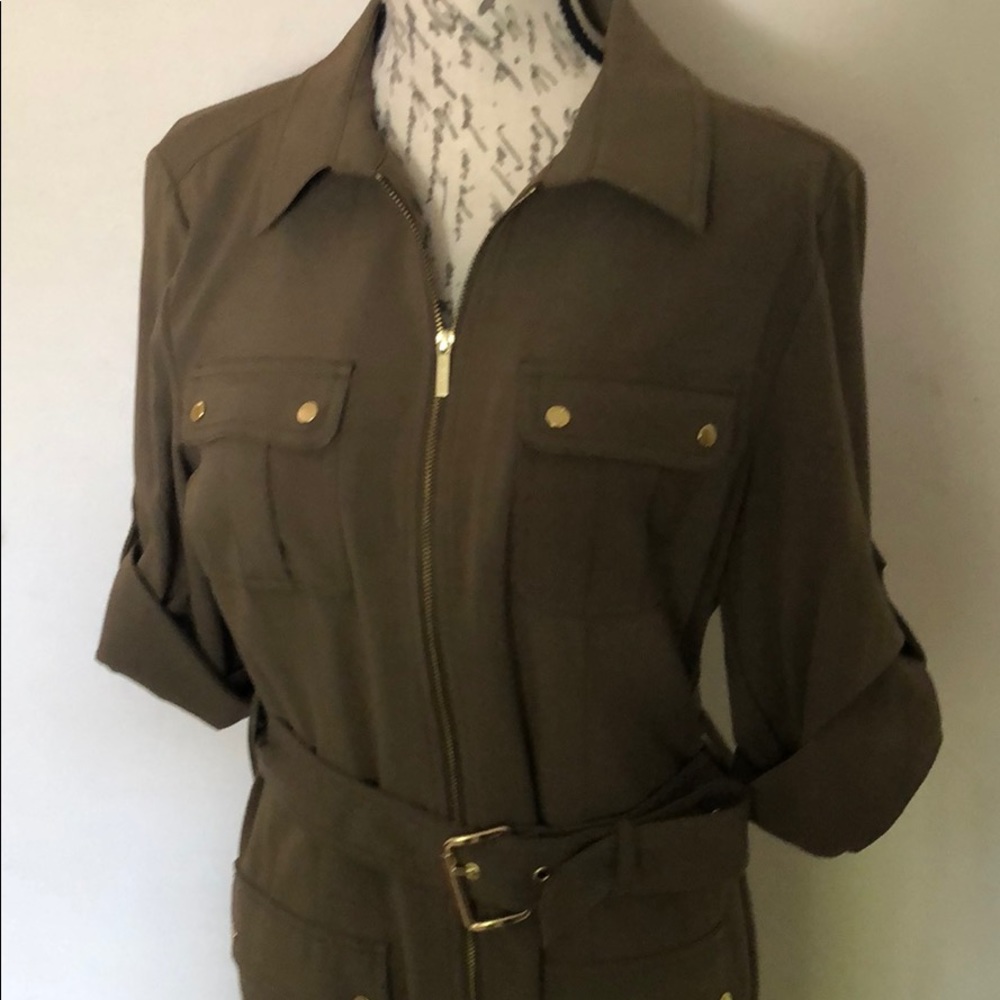 Khaki and gold buttons dress 19” bust line